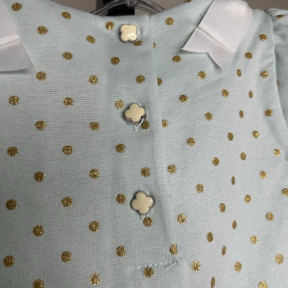 Tahari 3T Dress- mint green gold polka dot, scallop edges, white bow UK 2/3 AU3 - Picture 3 of 7